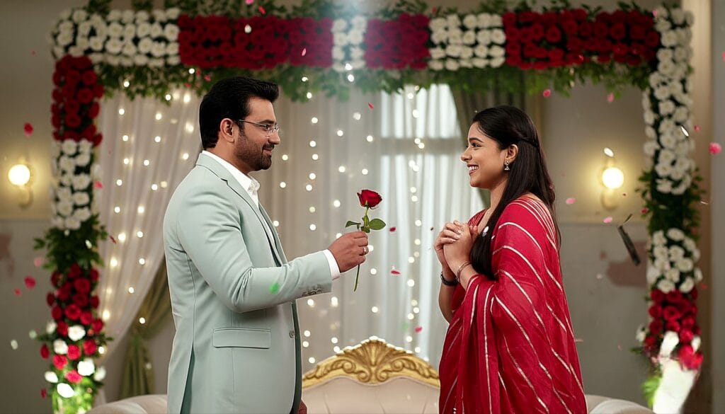  Anu ne liya Aryavardhan Ko Propose Karne Ke Liye Gulab. Image generated by Al.